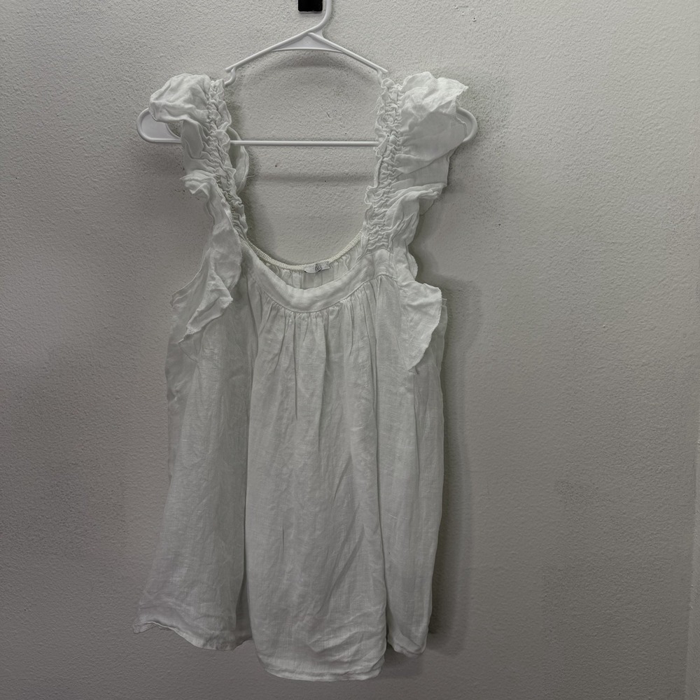 KAKTUS Tank Top 100% Linen Minimalist Top White Summer Resort Wear Flutter Strap